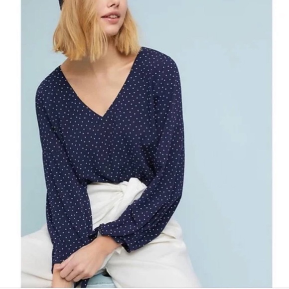 Anthropologie Tops - *EUC* Anthropologie x Maeve Pernille Tie-Sleeve Polka Dot Blouse, Size Small